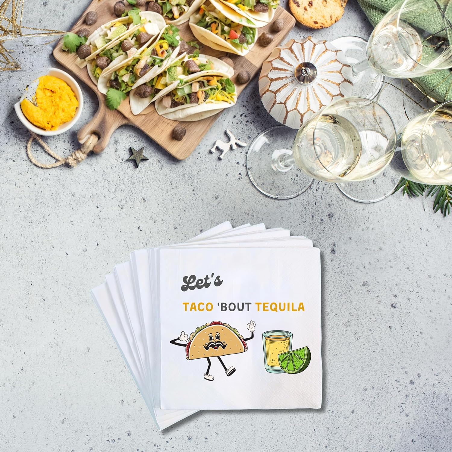 Taco and Tequila Cocktail Napkins 50 Pack White