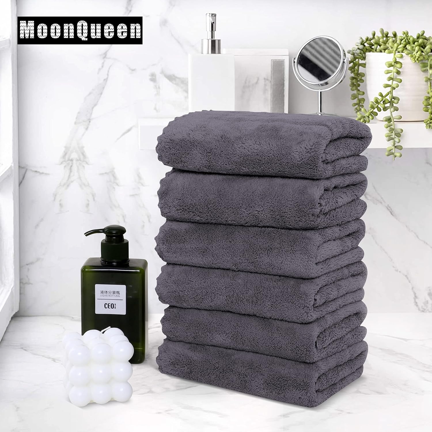 MOONQUEEN 6 Pack Hand Towels Gray 16x28 Inches