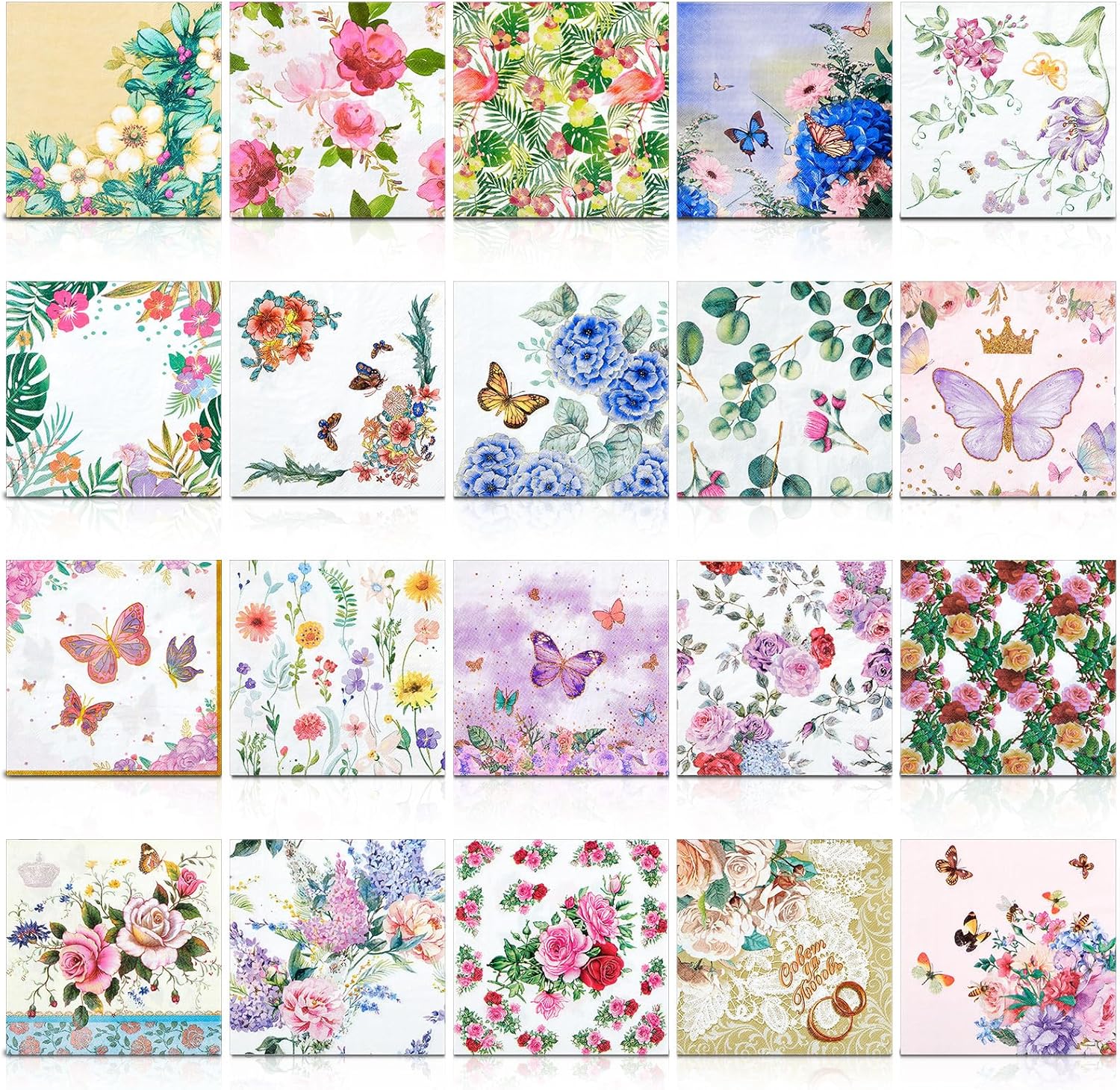 Crtiin 20 Pack Assorted Floral Napkins for Decoupage