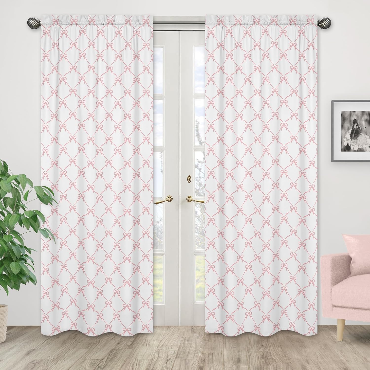 Sweet Jojo Designs 2 Panel Window Curtains 84in Pink Bows
