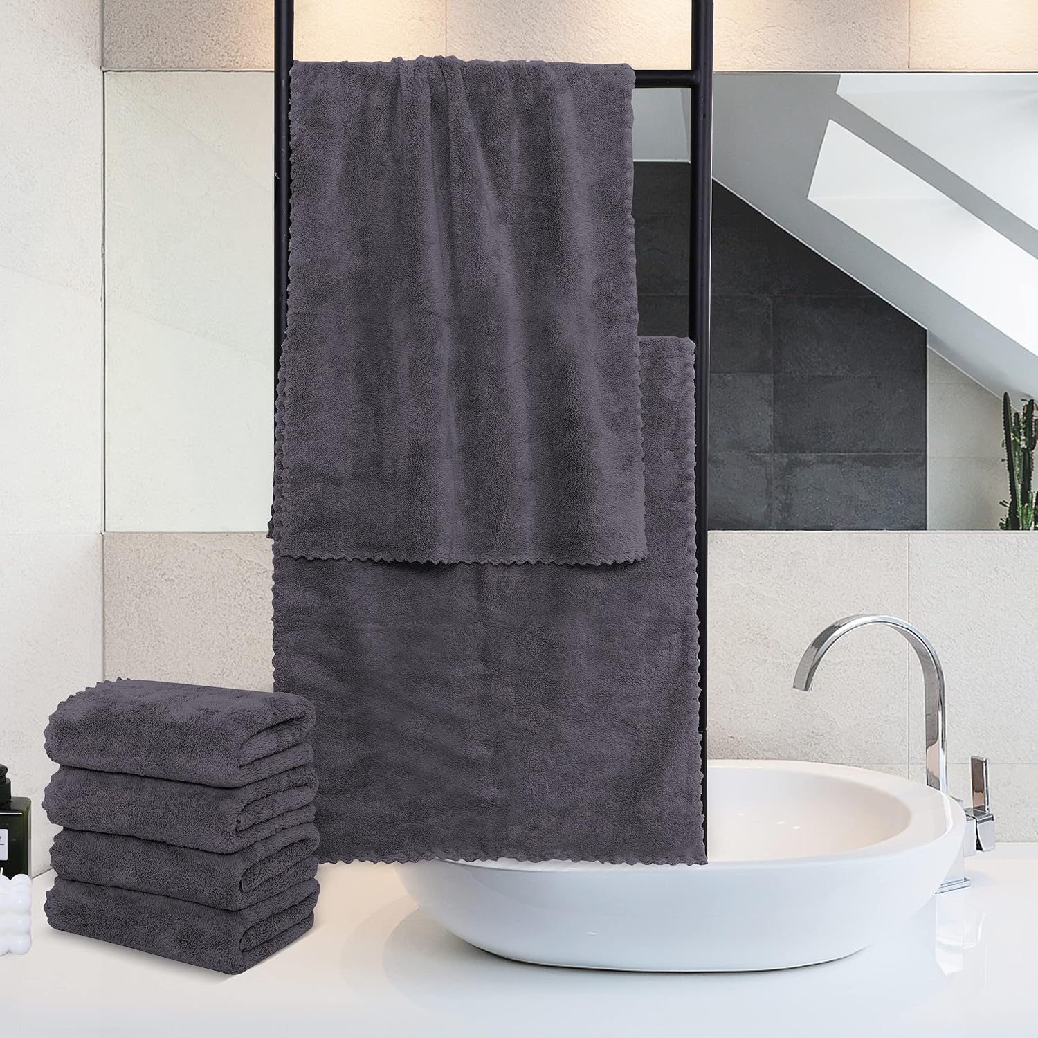 MOONQUEEN 6 Pack Hand Towels Gray 16x28 Inches