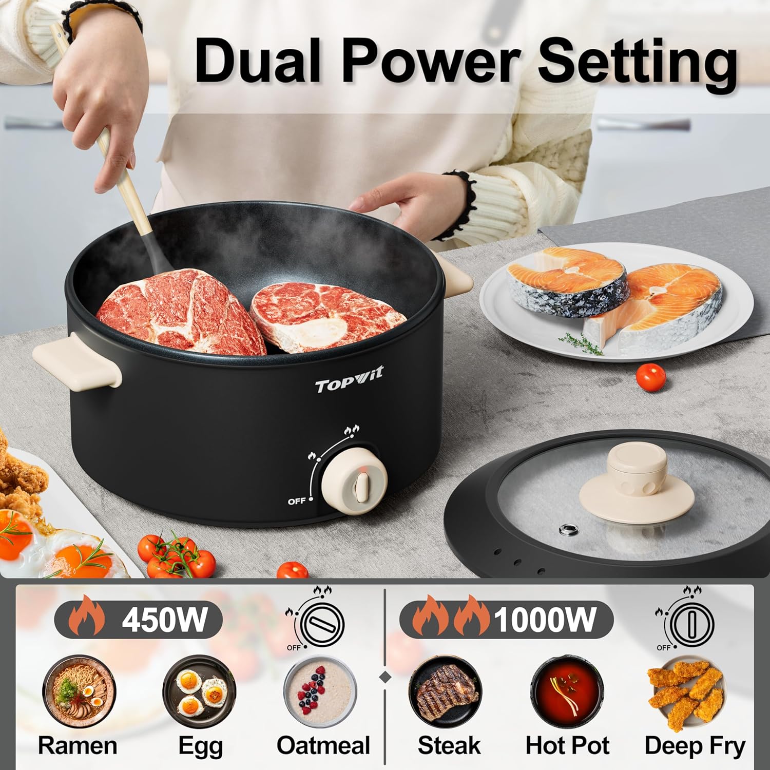 TOPWIT 4L Electric Hot Pot with Non-Stick Coating