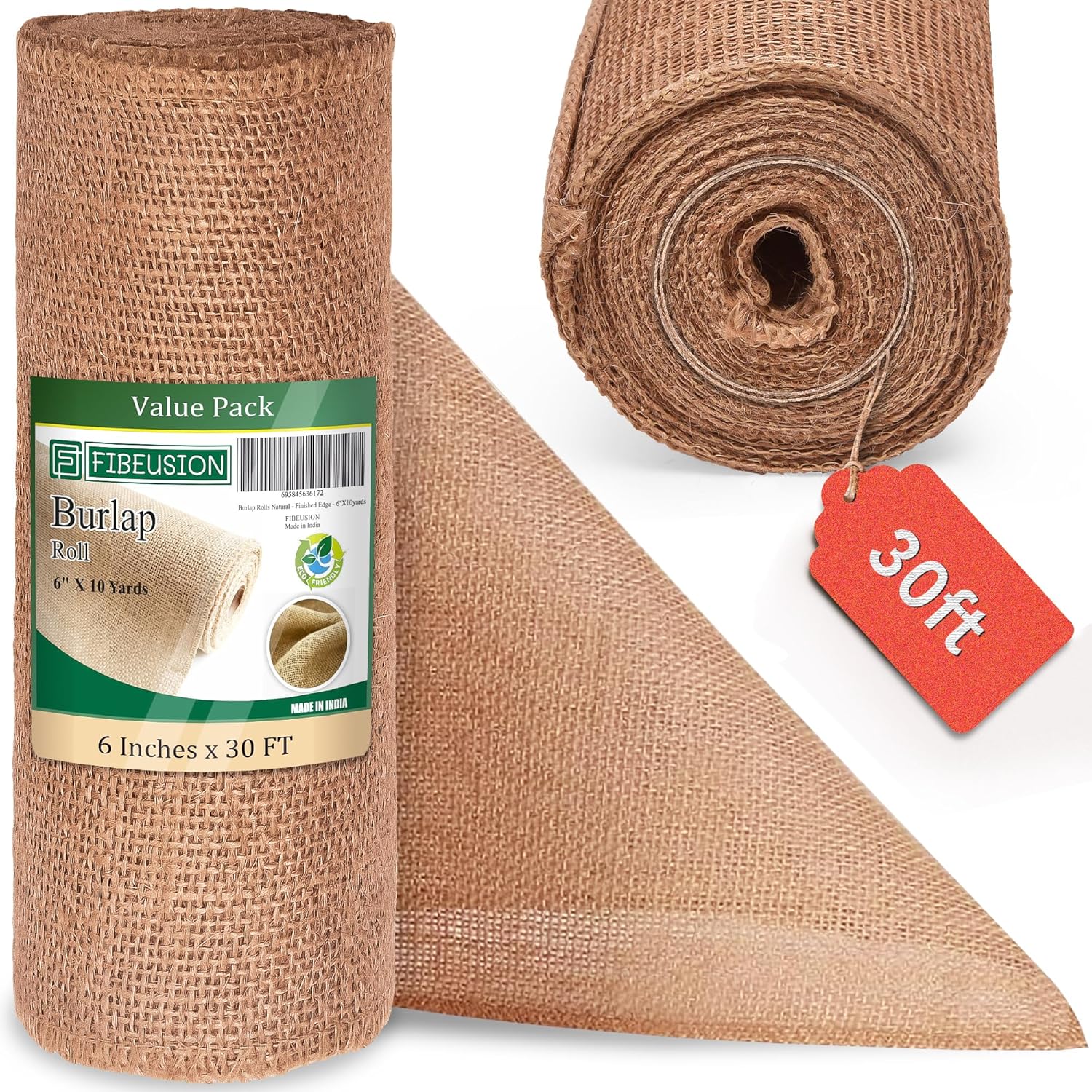 FIBEUSION Burlap Table Runner 6 x 30ft No-Fray Edge