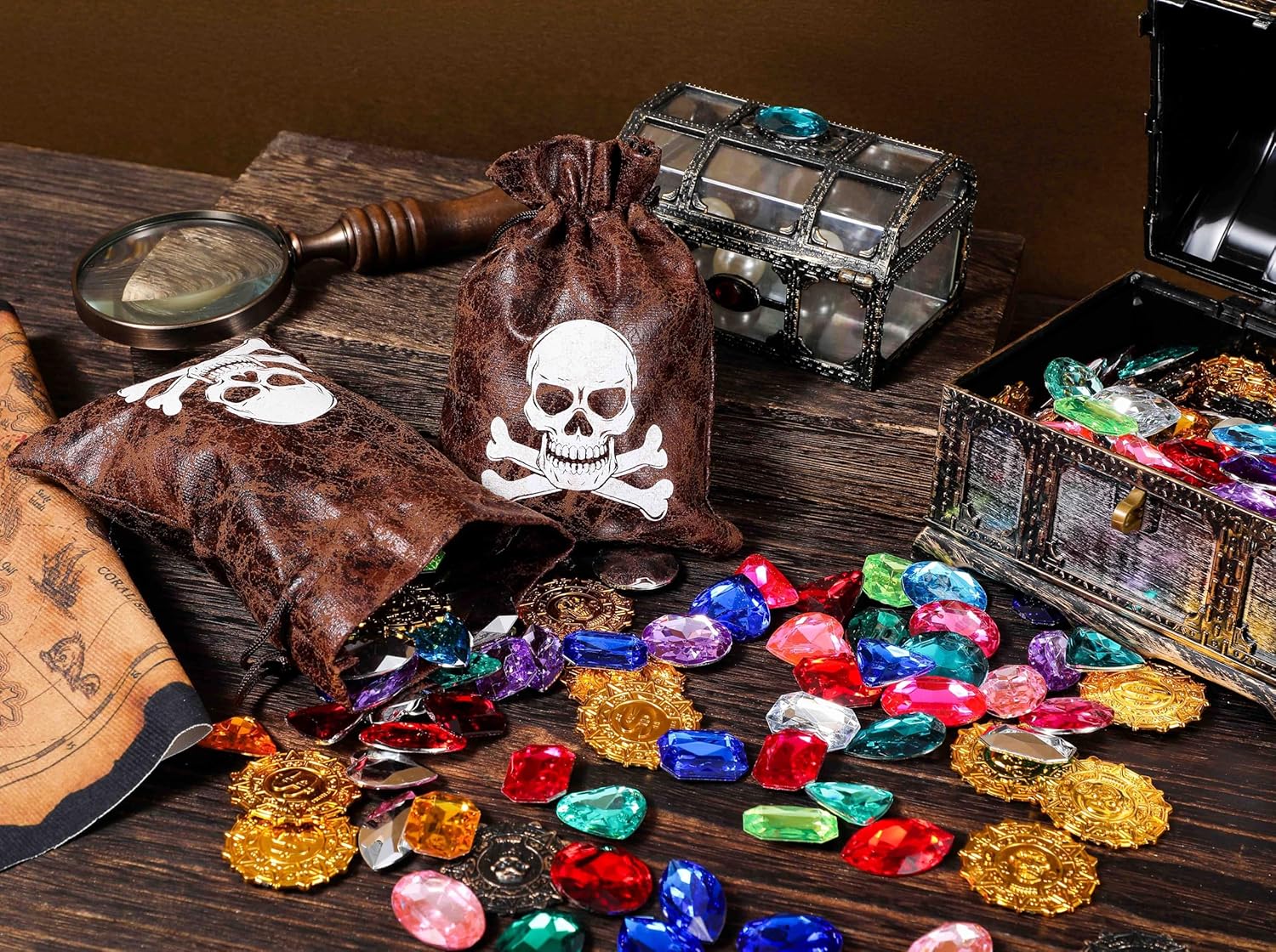 RICHNESS Pirate Loot Bags Drawstring Favors Pack of 12