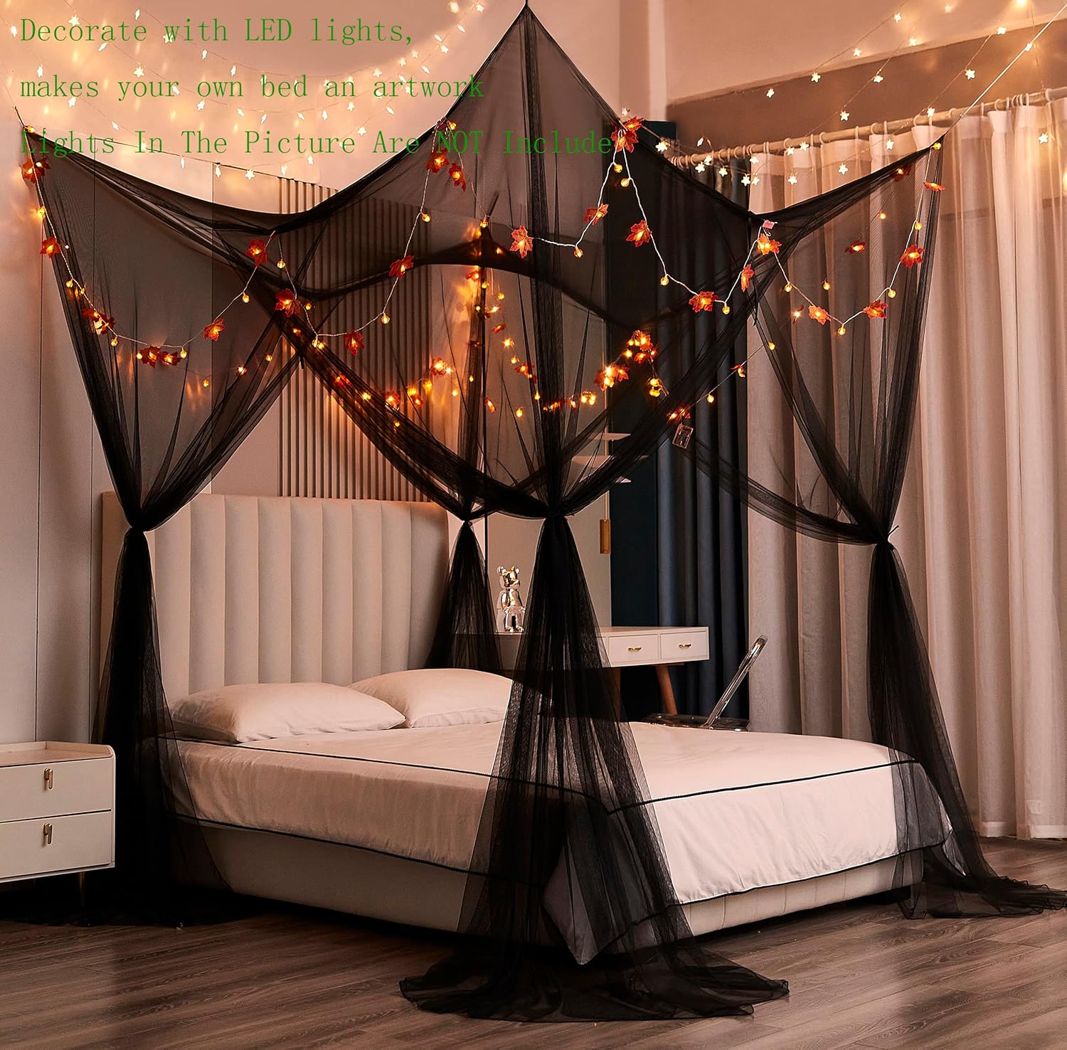 Mengersi Black Bed Canopy Curtains for Full Queen King Size Bed and Outdoor Use
