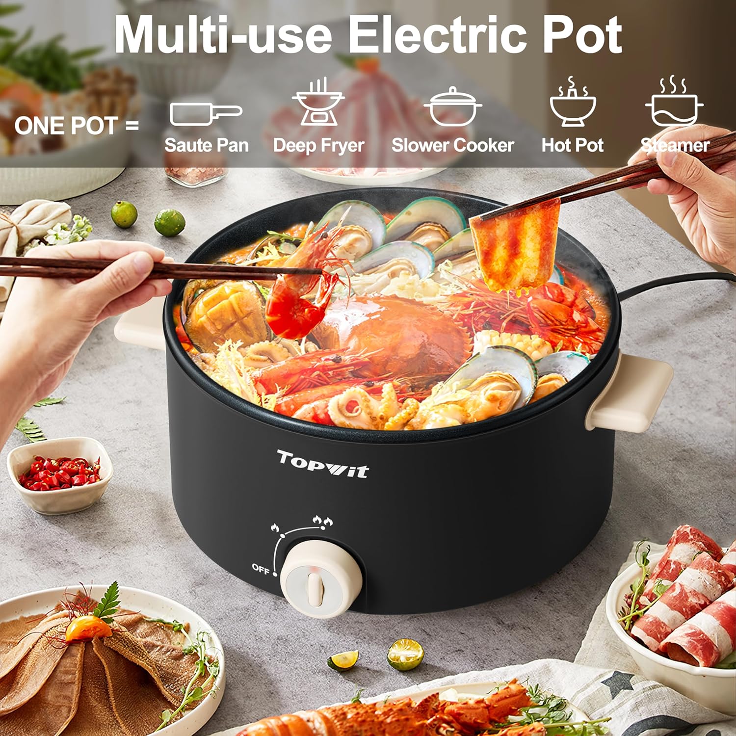 TOPWIT 4L Electric Hot Pot with Non-Stick Coating