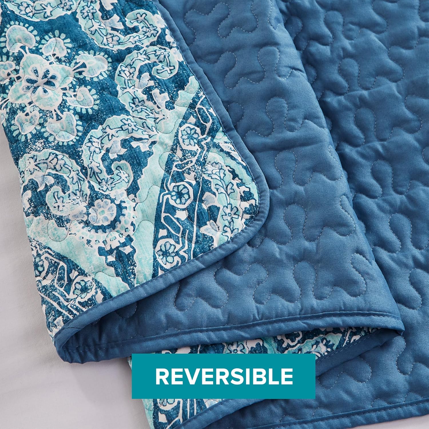 Comfort Spaces Reversible Quilt Set Glamorous Damask Aqua 2 Piece