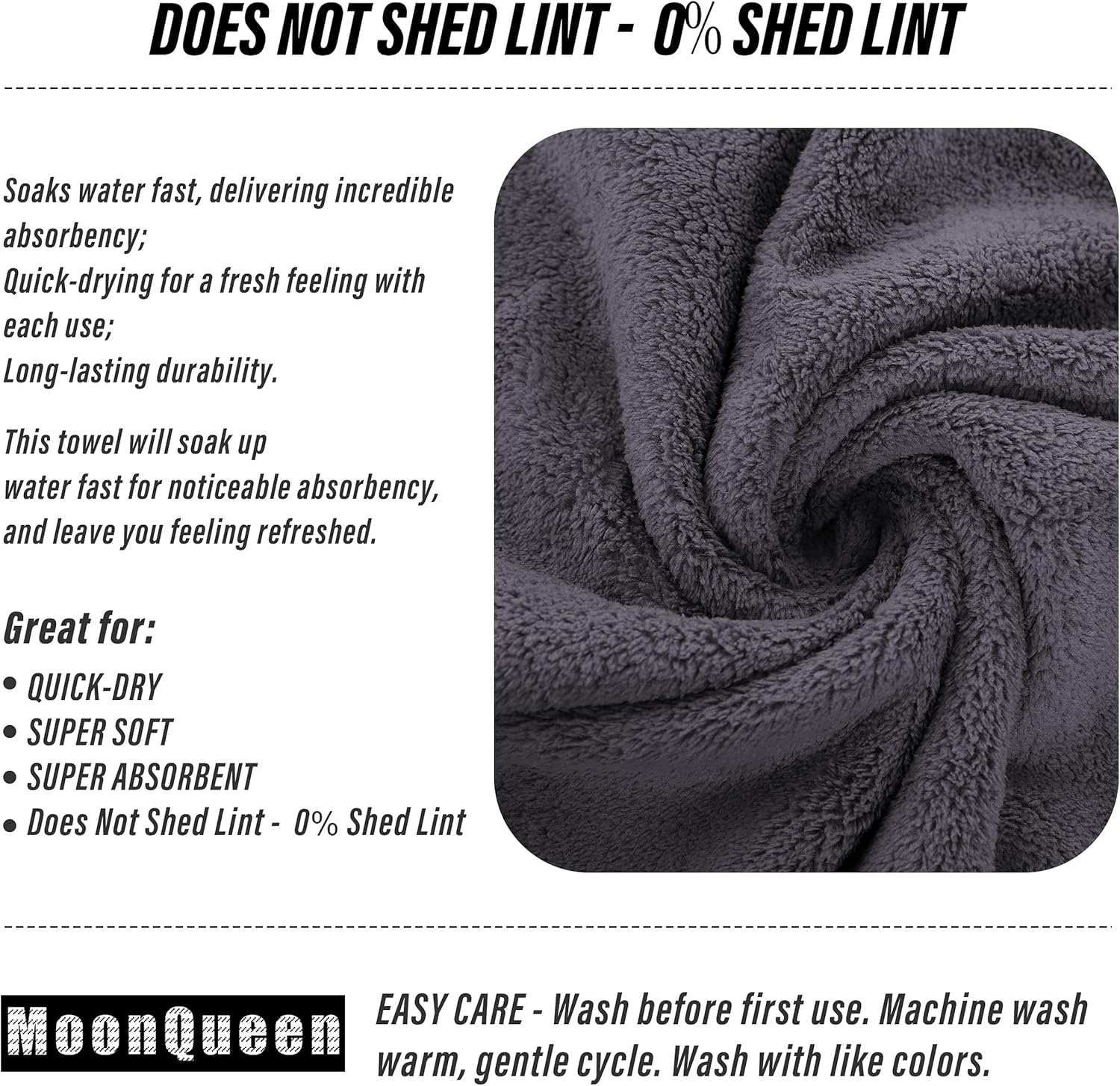 MOONQUEEN 6 Pack Hand Towels Gray 16x28 Inches