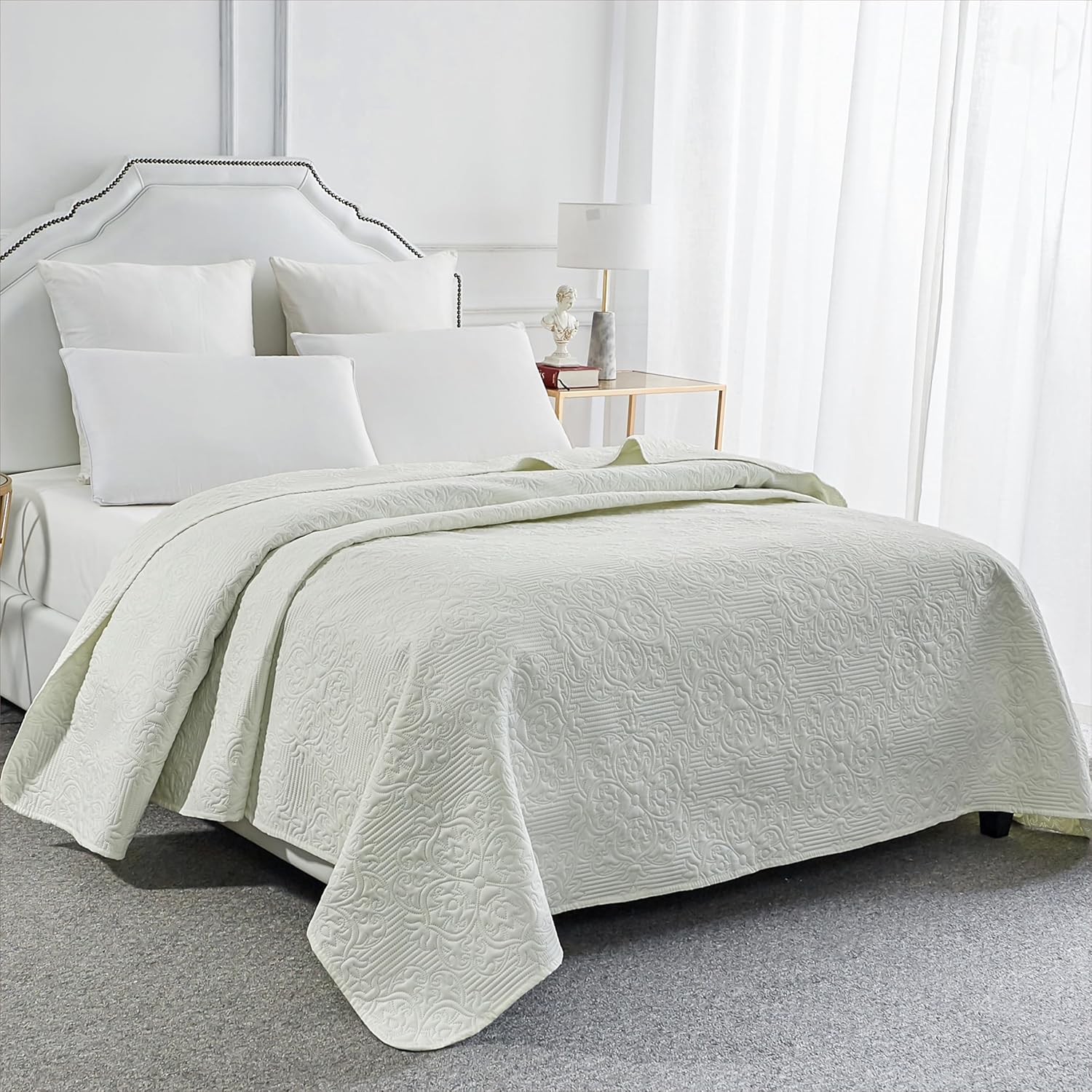 Sophia William Bed Quilt Bedspread - Reversible Ivory Twin Size