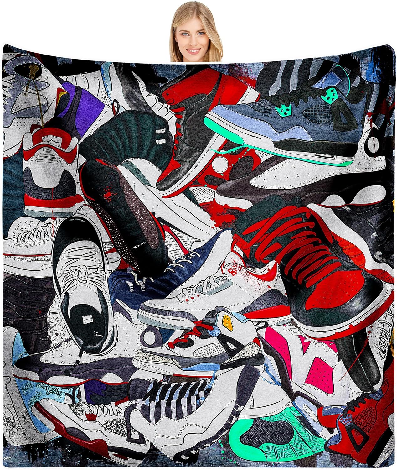 EISKBC Basketball Shoes Print Flannel Fleece Blanket for Kids