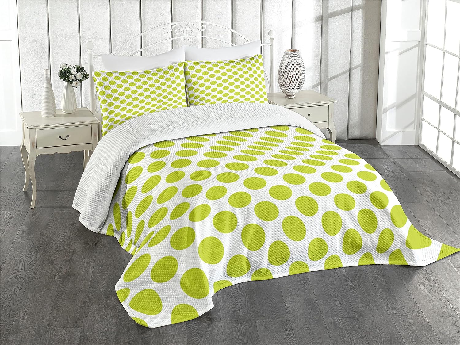 Ambesonne Lime Green Bedspread Set 3 Piece King Size