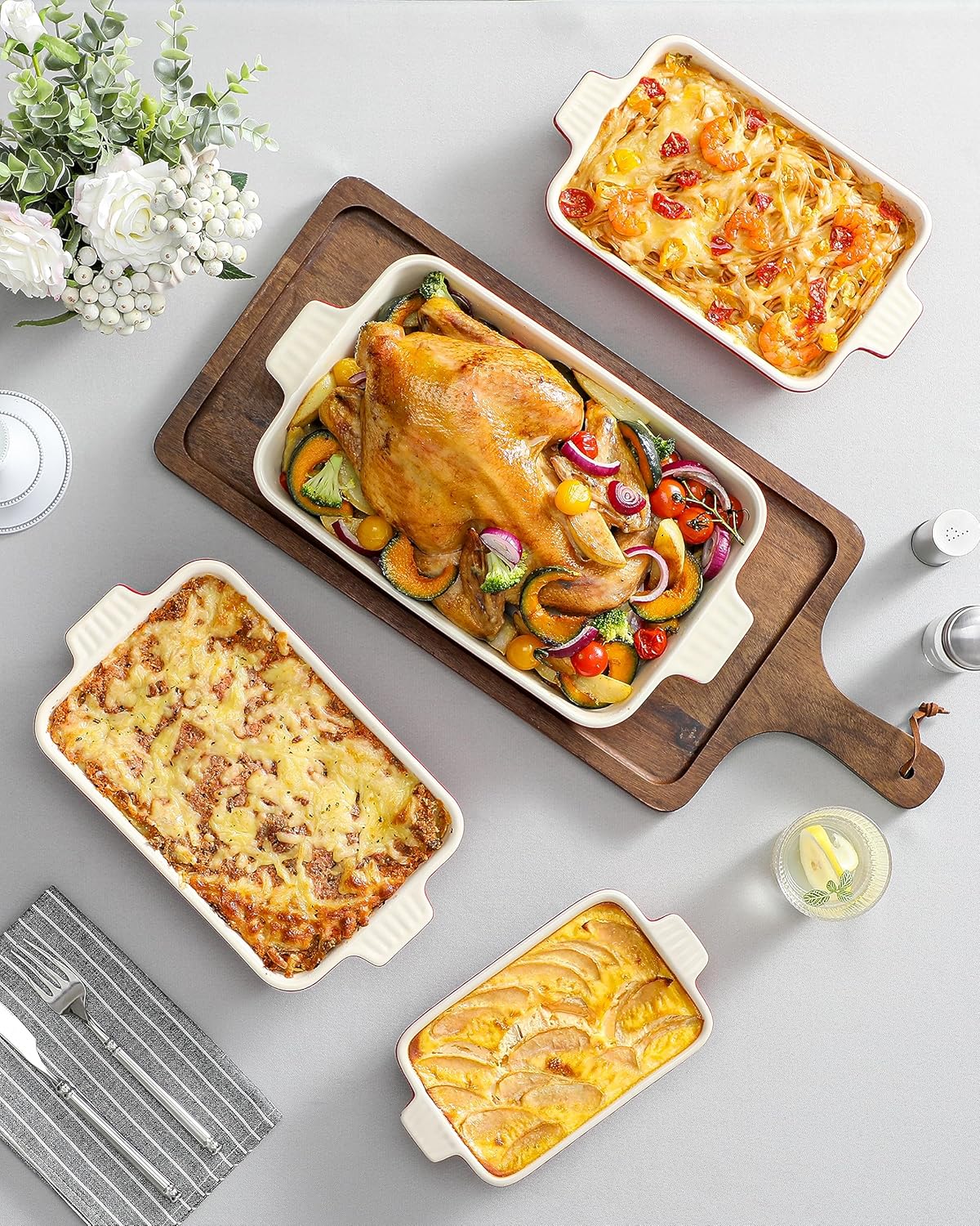 MALACASA Porcelain Bakeware Set of 4 Red Sizes